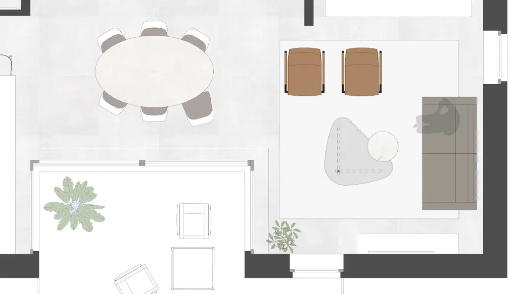 2D plan met optimale indeling van een praktisch appartement