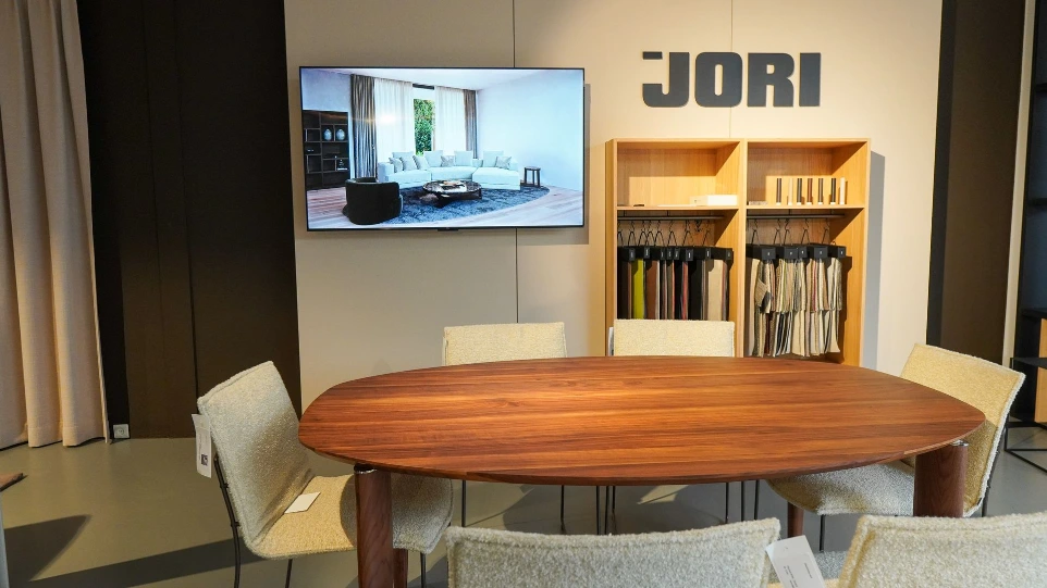Showroom JORI Inspiration Studio Zoutleeuw grands échantillons de cuir et de tissu