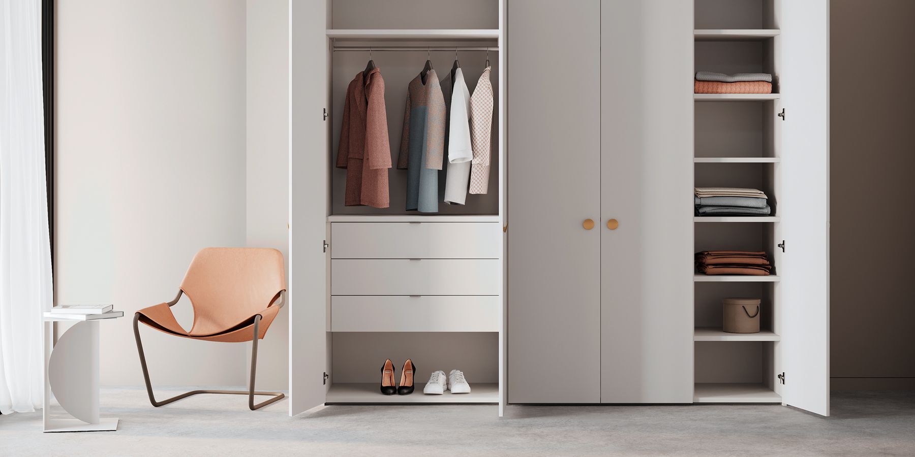 interlübke intaro kledingkast in beige met open deuren