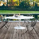 Loncin design outdoor terras meubels loncin leuven sint-truiden Hasselt Limburg Brabant knoll saarinen dining outdoor terras.webp